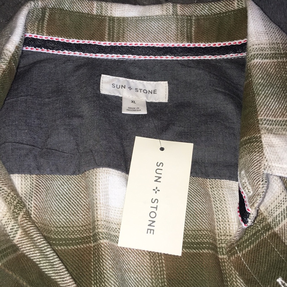 Sun + Stone Green and White Casual Button Down Shirt - Picture 5 of 6